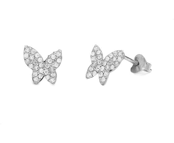 Cercei argint Fluture, cristale albe